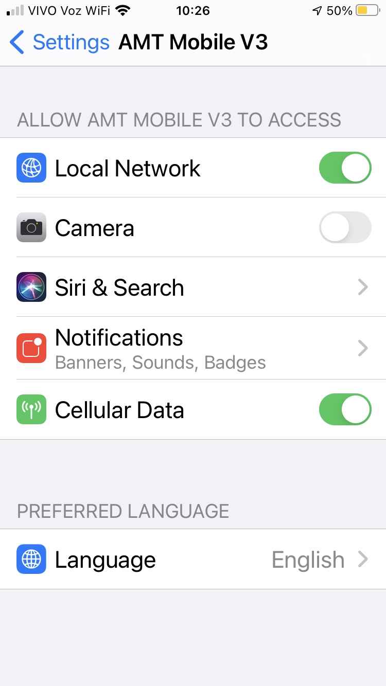 O aplicativo tem permissão para se conectar pela rede local no IOS.